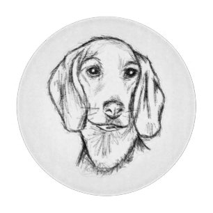 dachshund hand drawn sketch black white puppy dog cutting board