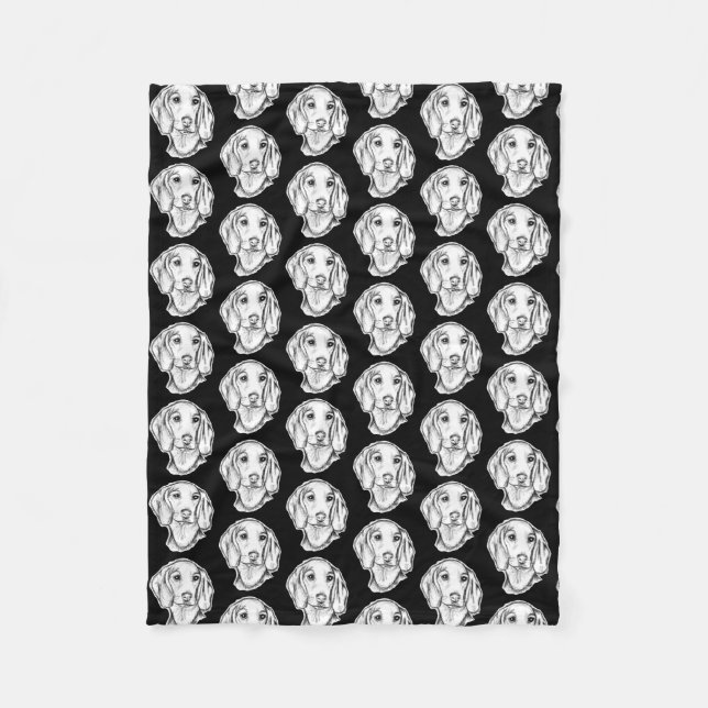 dachshund hand drawn sketch black white puppy dog  fleece blanket (Front)