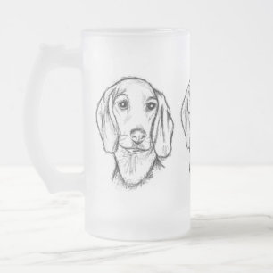 dachshund hand drawn sketch black white puppy dog  frosted glass beer mug