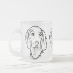 dachshund hand drawn sketch black white puppy dog frosted glass coffee mug