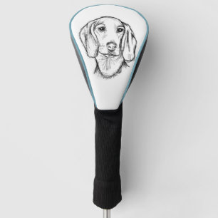 dachshund hand drawn sketch black white puppy dog  golf head cover