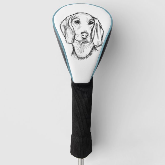 dachshund hand drawn sketch black white puppy dog  golf head cover (Front)