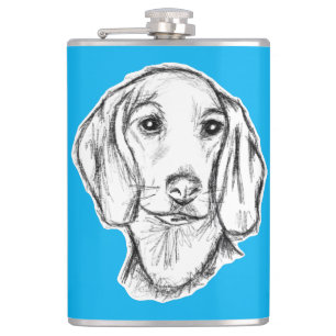 dachshund hand drawn sketch black white puppy dog hip flask