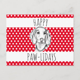 dachshund hand drawn sketch black white puppy dog  holiday postcard