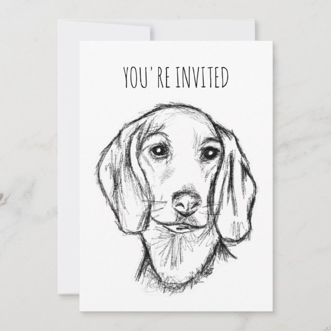 dachshund hand drawn sketch black white puppy dog  invitation (Front)