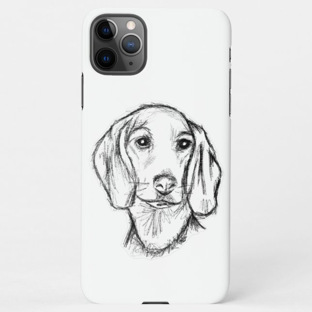 dachshund hand drawn sketch black white puppy dog  iPhone case (Back)