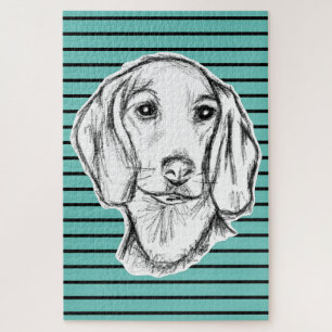 dachshund hand drawn sketch black white puppy dog jigsaw puzzle