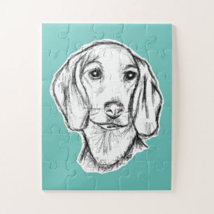 dachshund hand drawn sketch black white puppy dog  jigsaw puzzle