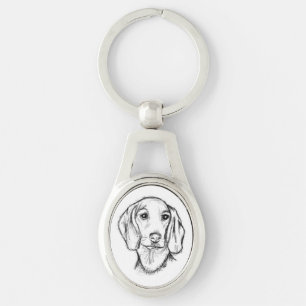 dachshund hand drawn sketch black white puppy dog key ring