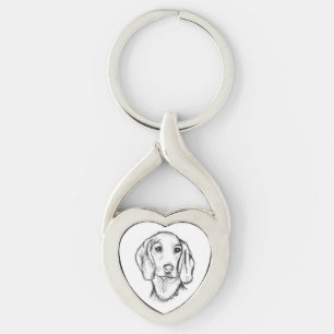 dachshund hand drawn sketch black white puppy dog  key ring
