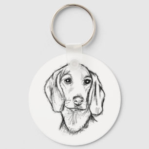 dachshund hand drawn sketch black white puppy dog  key ring