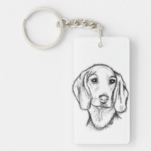 dachshund hand drawn sketch black white puppy dog key ring