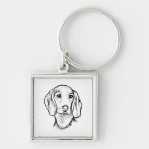 dachshund hand drawn sketch black white puppy dog key ring