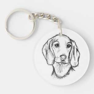 dachshund hand drawn sketch black white puppy dog  key ring
