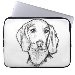 dachshund hand drawn sketch black white puppy dog  laptop sleeve