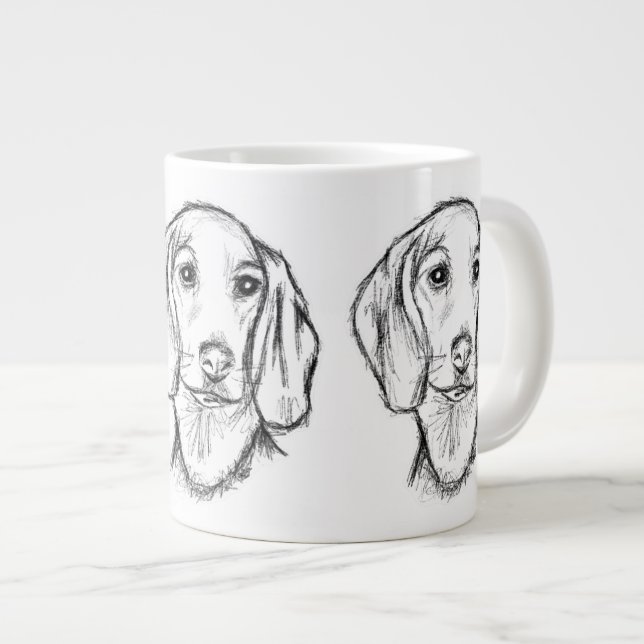 dachshund hand drawn sketch black white puppy dog  large coffee mug (Front Right)