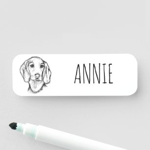 dachshund hand drawn sketch black white puppy dog name tag