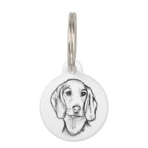 dachshund hand drawn sketch black white puppy dog pet tag