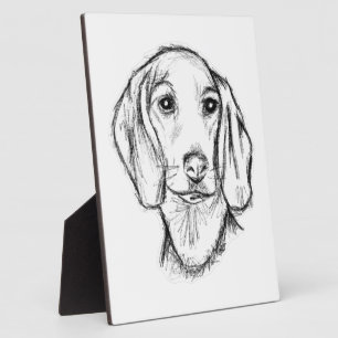 dachshund hand drawn sketch black white puppy dog  plaque