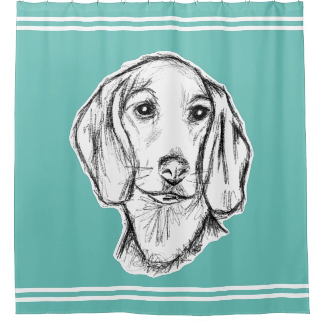 dachshund hand drawn sketch black white puppy dog  shower curtain (Front)