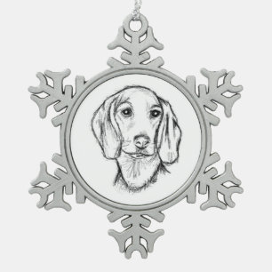 dachshund hand drawn sketch black white puppy dog snowflake pewter christmas ornament