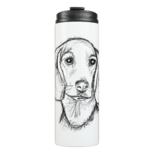 dachshund hand drawn sketch black white puppy dog thermal tumbler