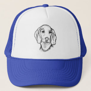 dachshund hand drawn sketch black white puppy dog  trucker hat