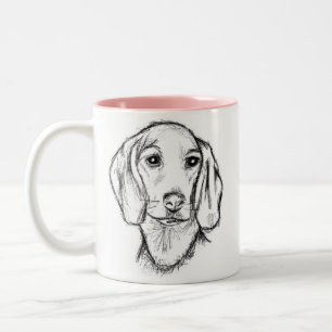dachshund hand drawn sketch black white puppy dog  Two-Tone coffee mug