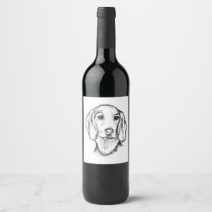 dachshund hand drawn sketch black white puppy dog  wine label