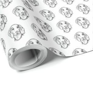dachshund hand drawn sketch black white puppy dog  wrapping paper