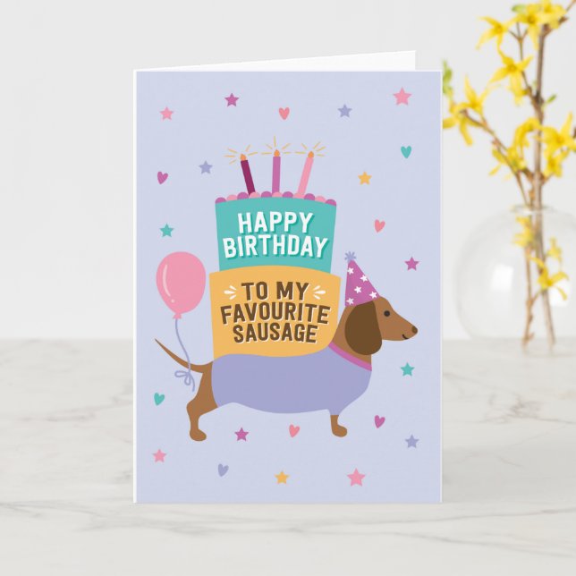 Dachshund Happy Birthday Cute Card (Yellow Flower)