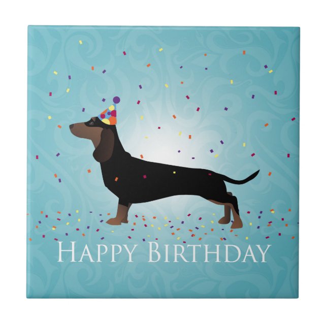 Dachshund Happy Birthday Design Tile (Front)