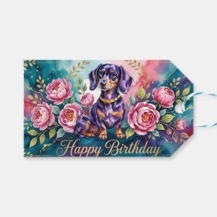 Dachshund Happy Birthday Illustration Gift Tags
