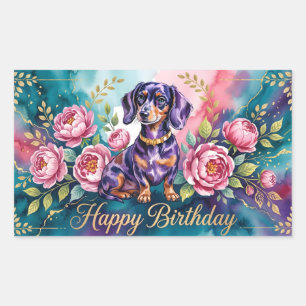Dachshund Happy Birthday Illustration Rectangular Sticker