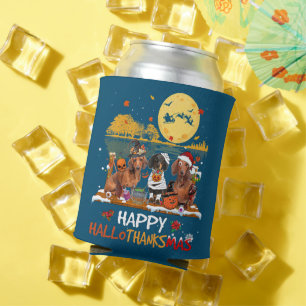 Dachshund Happy Hallothanksmas Halloween Thanksgiv Can Cooler