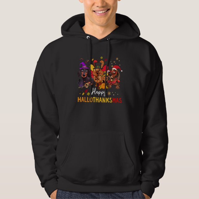 Dachshund Happy Hallothanksmas Halloween Thanksgiv Hoodie (Front)