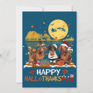 Dachshund Happy Hallothanksmas Halloween Thanksgiv Invitation
