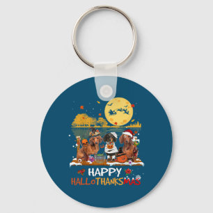 Dachshund Happy Hallothanksmas Halloween Thanksgiv Key Ring