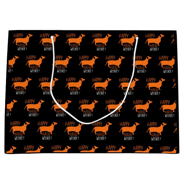 Dachshund Happy Halloweenie! Black Halloween Large Gift Bag (Front)