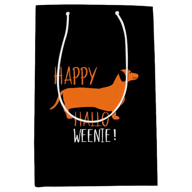 Dachshund Happy Halloweenie! Black Halloween Medium Gift Bag (Front)