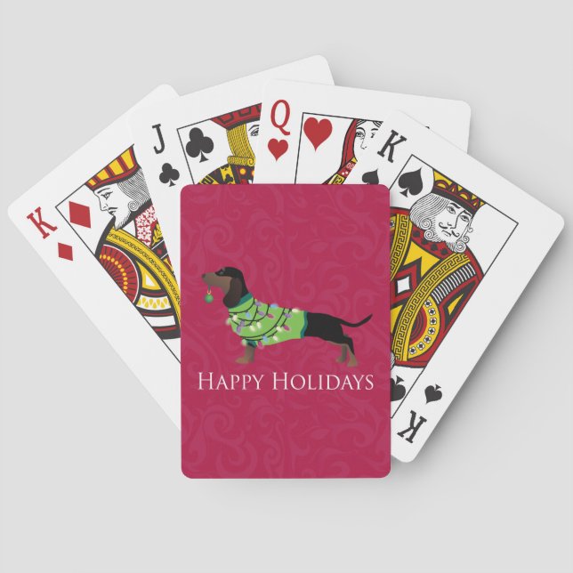 Dachshund Happy Holidays Design Playing Cards (Back)