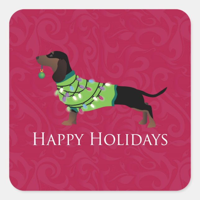 Dachshund Happy Holidays Design Square Sticker (Front)