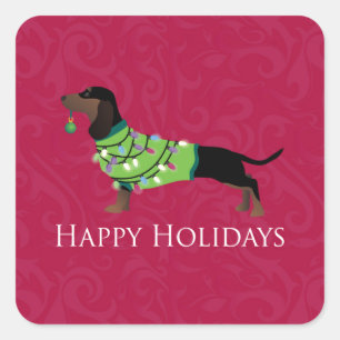 Dachshund Happy Holidays Design Square Sticker