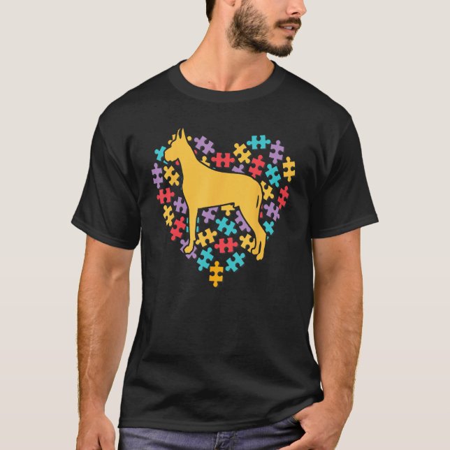 Dachshund Heart Puzzle Piece Autism Awareness Mont T-Shirt (Front)