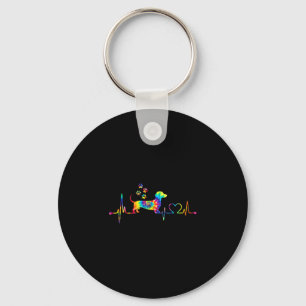 Dachshund heartbeat tie dye dog lover colourful key ring