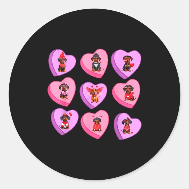 Dachshund Hearts Candy Valentines Weiner Dog Pet L Classic Round Sticker (Front)