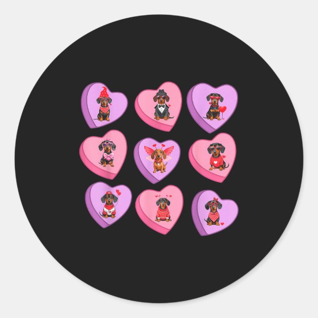 Dachshund Hearts Candy Valentines Weiner Dog Pet L Classic Round Sticker (Front)