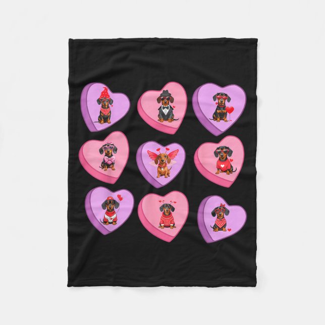 Dachshund Hearts Candy Valentines Weiner Dog Pet L Fleece Blanket (Front)