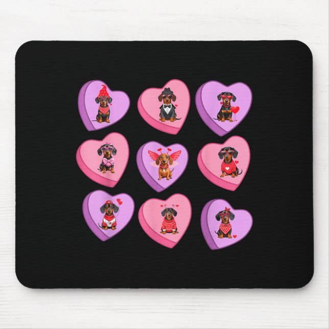 Dachshund Hearts Candy Valentines Weiner Dog Pet L Mouse Mat (Front)