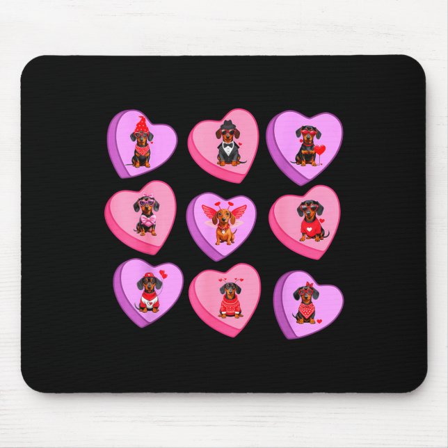 Dachshund Hearts Candy Valentines Weiner Dog Pet L Mouse Mat (Front)